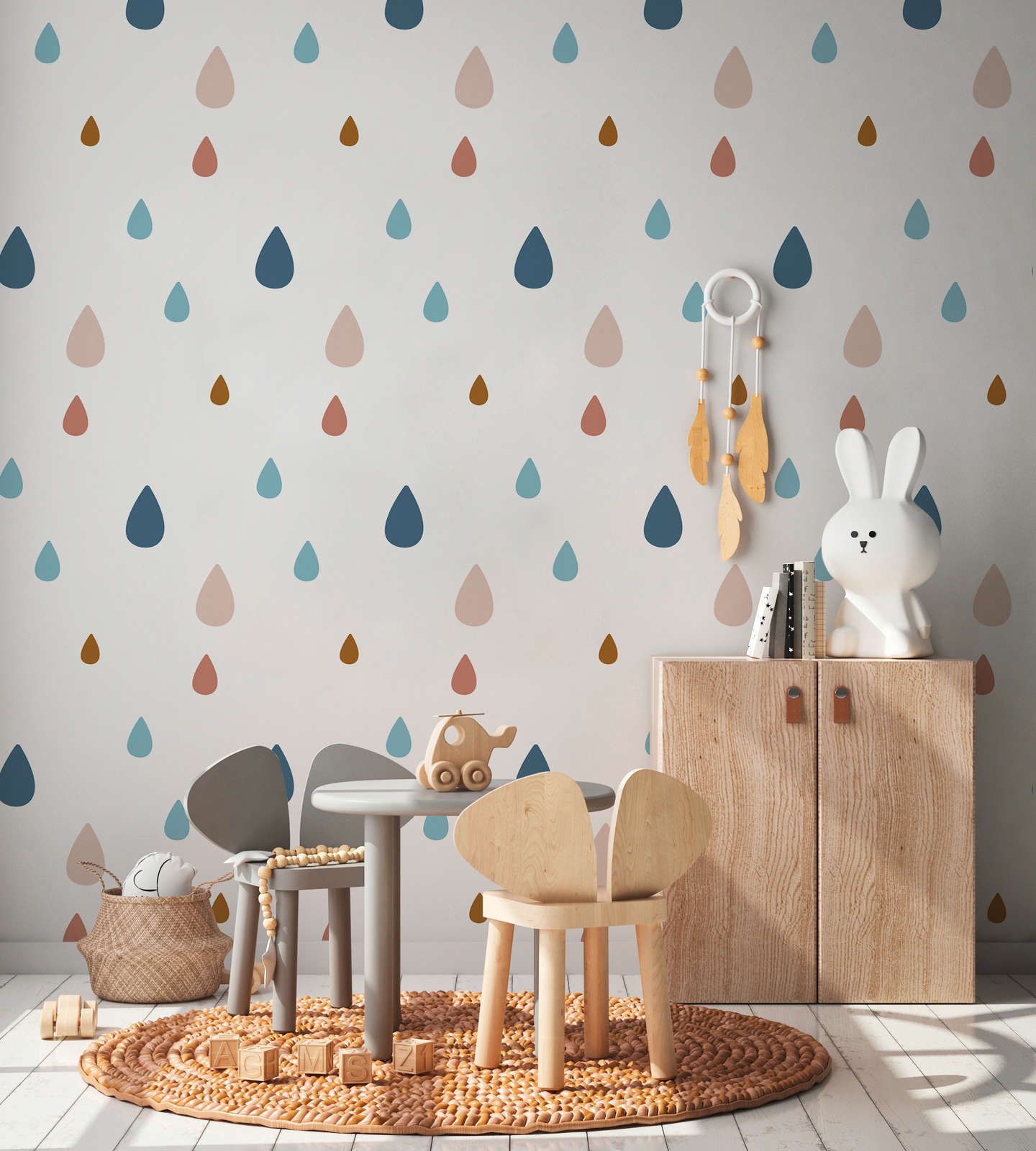             Fototapete fürs Kinderzimmer mit bunten Wassertropfen – Glattes & perlmutt-schimmerndes Vlies
        