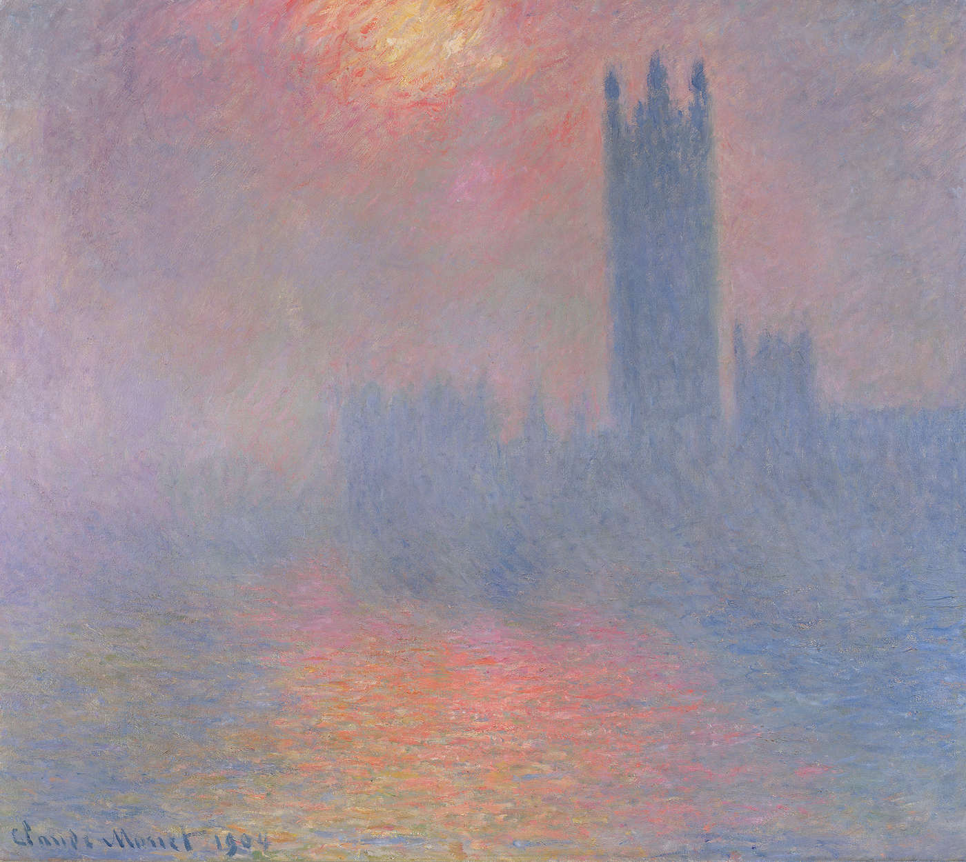             Fototapete "Das Parlament London mit der Sonne die durch den Nebel bricht" von Claude Monet
        