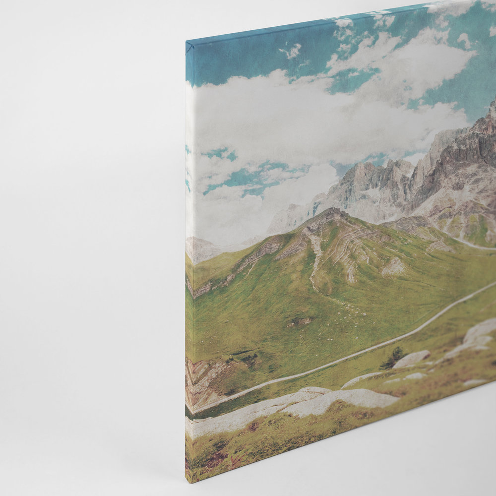             Dolomiti 2 - Leinwandbild Dolomiten Retro Fotografie in Löschpapier Struktur – 0,90 m x 0,60 m
        