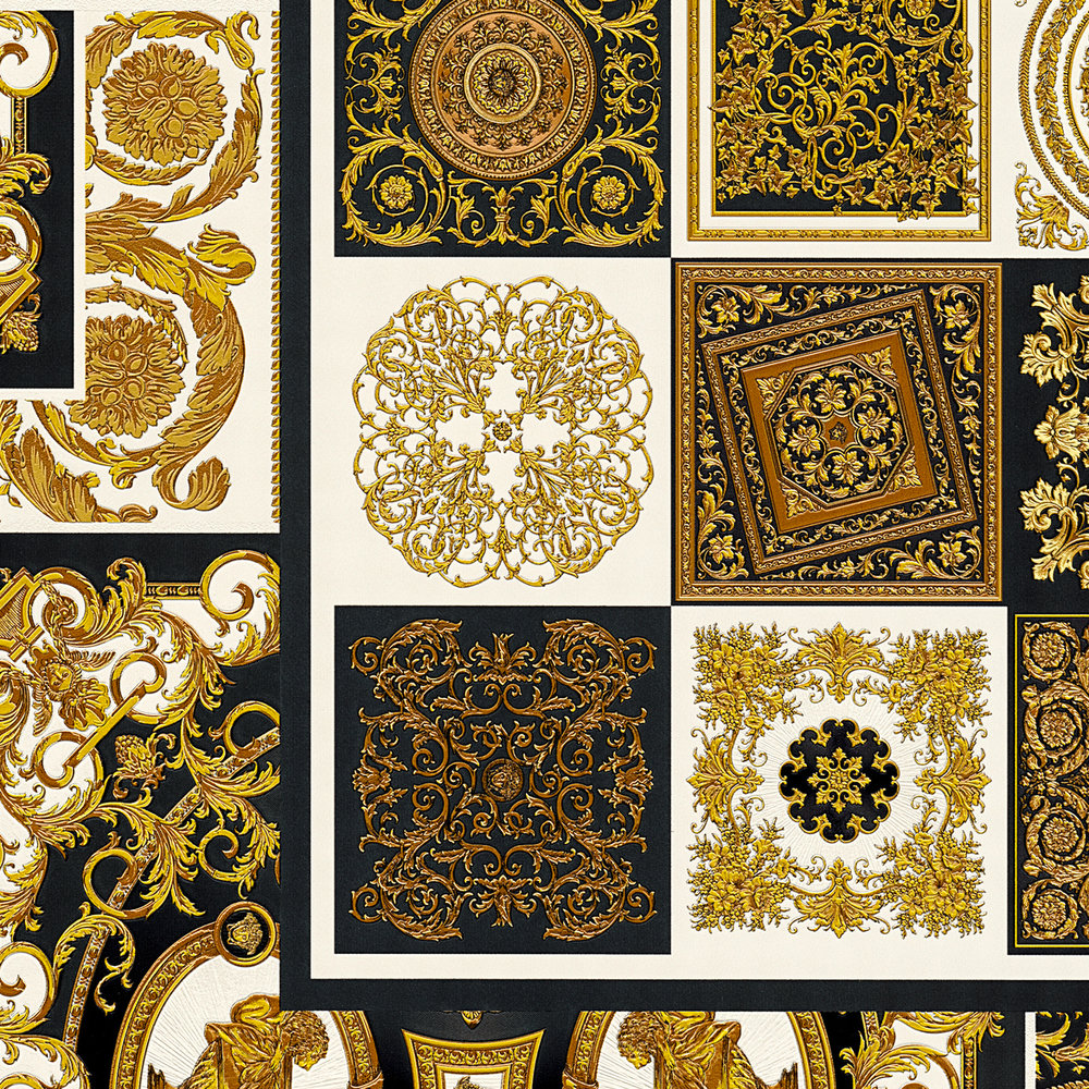             VERSACE Home Tapete Barock-Details & Animal Print – Gold, Silber, Schwarz
        