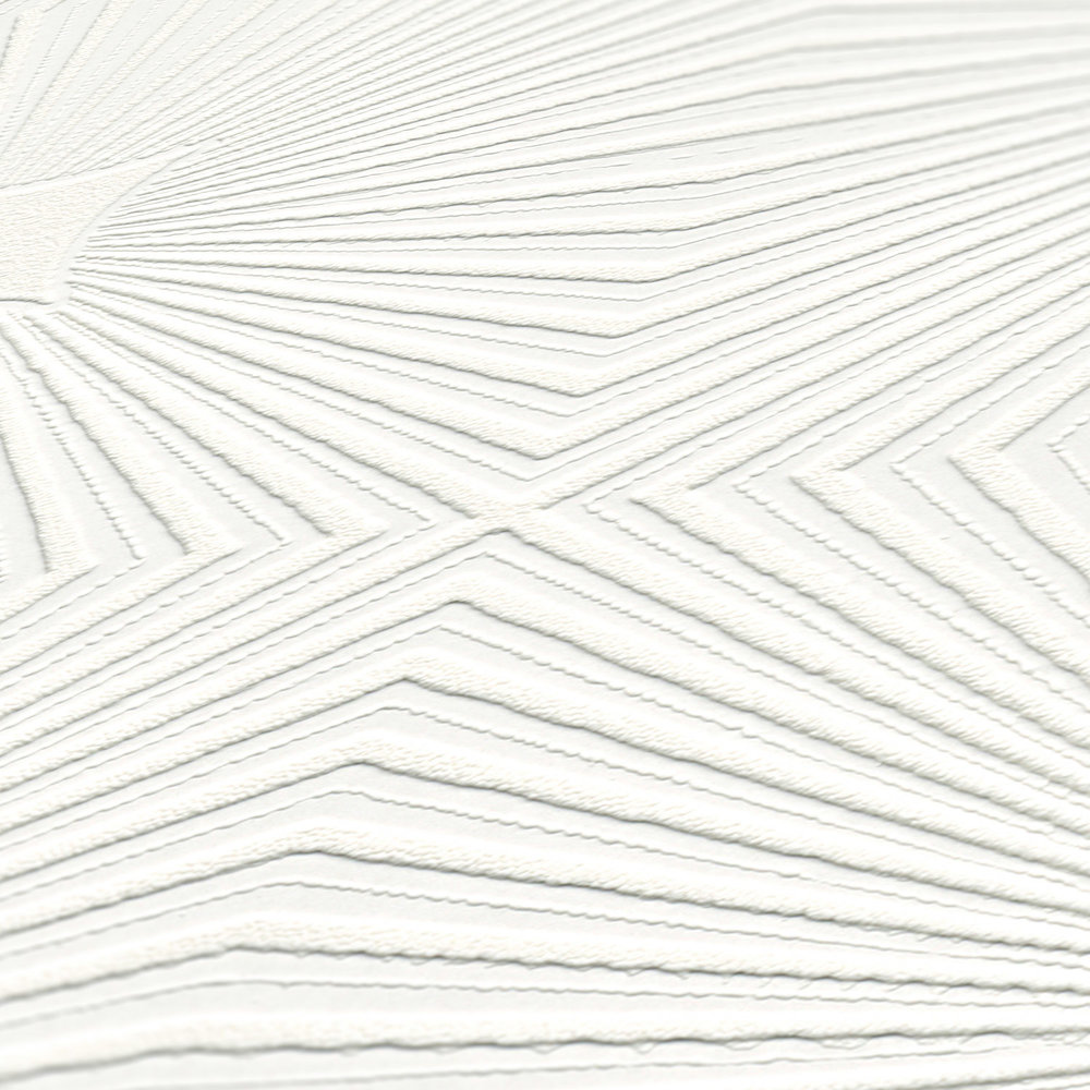             Weiße Tapete mit 3D Strukturdesign Retro Muster
        