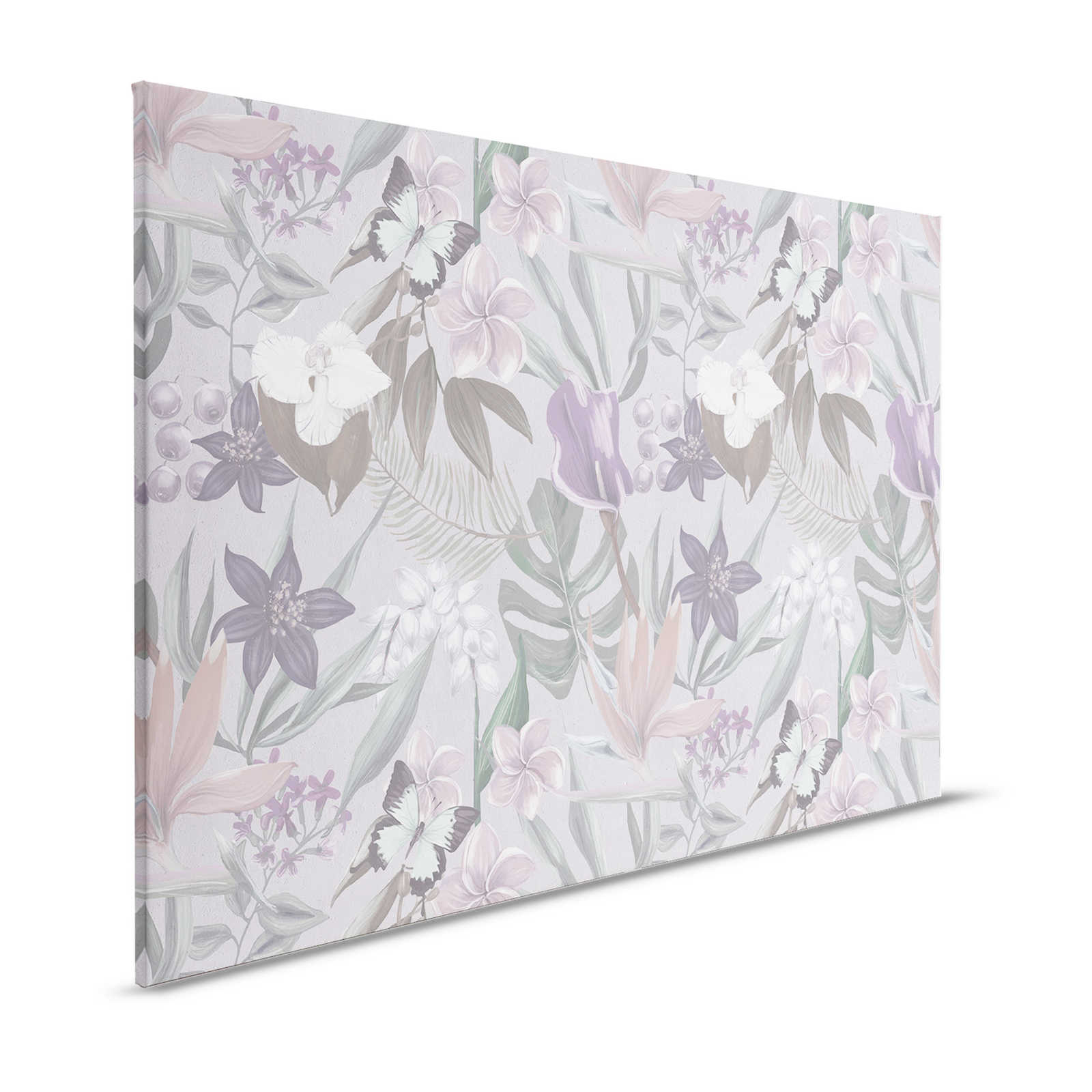 Florales Dschungel Leinwandbild gezeichnet | rosa, weiß – 1,20 m x 0,80 m
