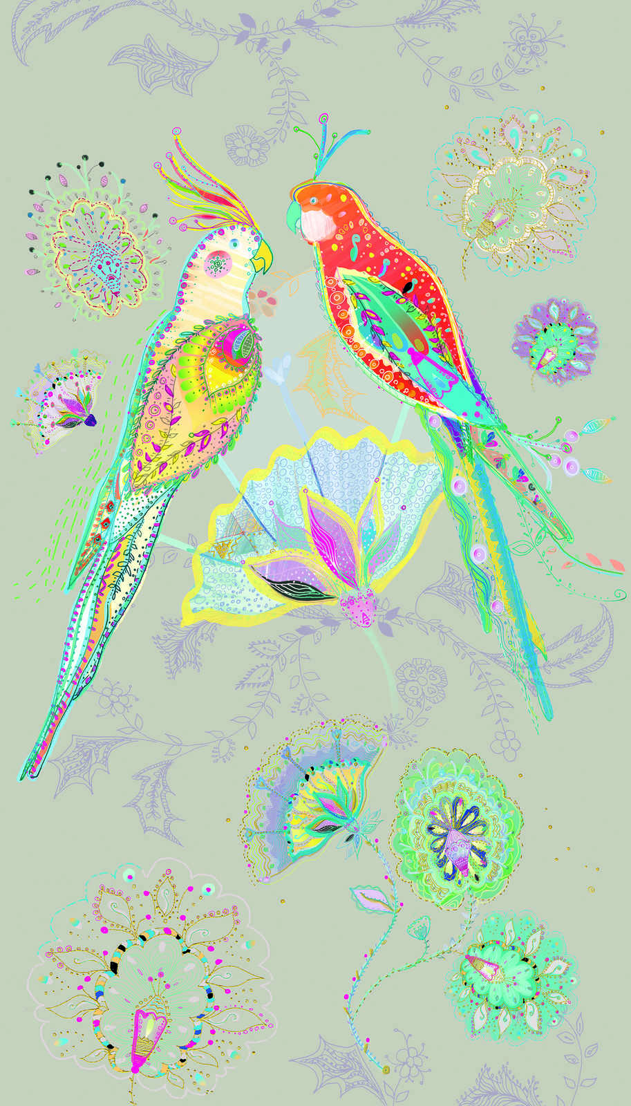             Vliestapete mit Papagei in floralem Style bunt – beige, bunt, grün, blau, orange
        