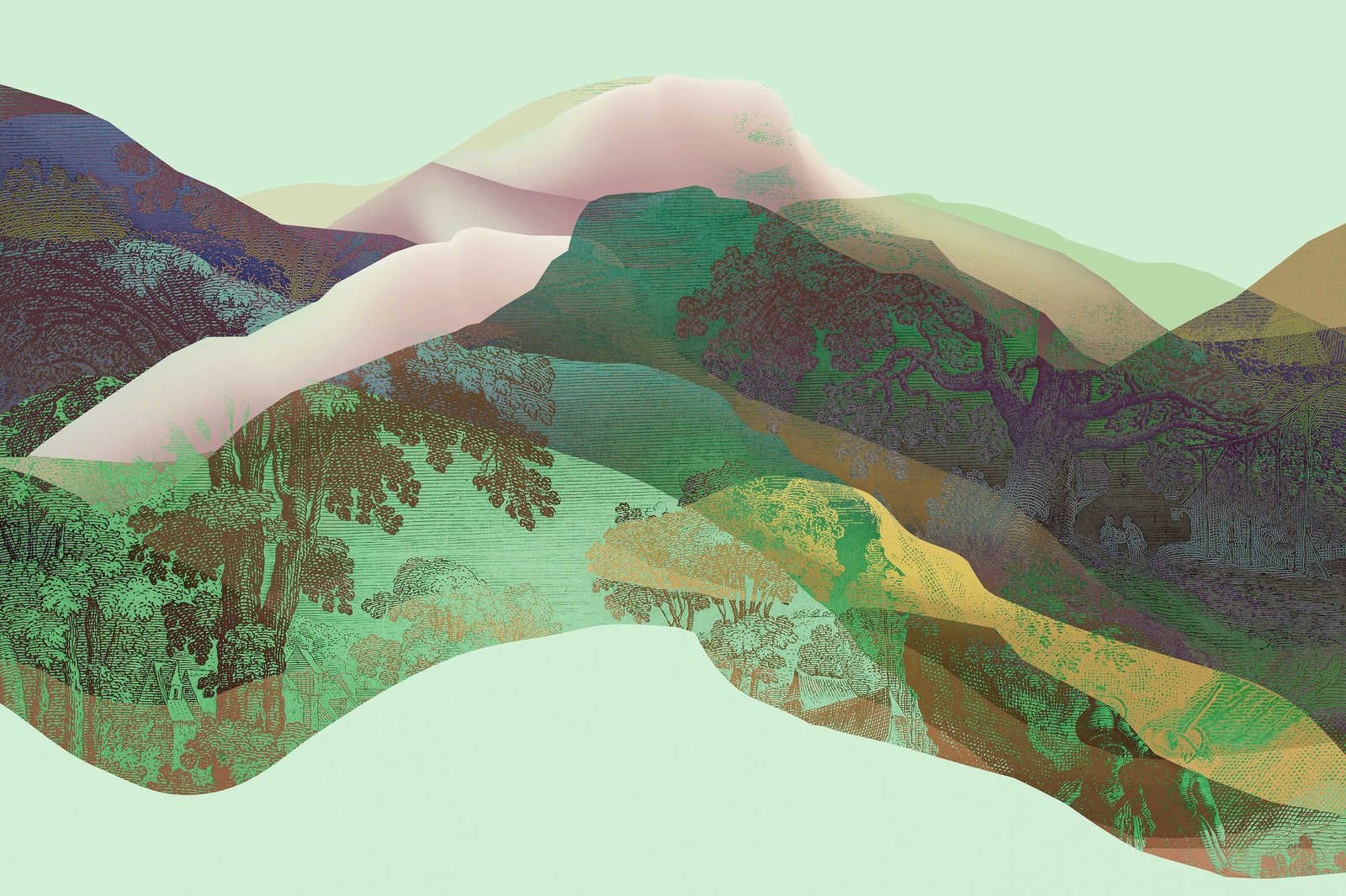             Magic Mountain 3 - Leinwandbild grüne Berge modernes Design – 0,90 m x 0,60 m
        