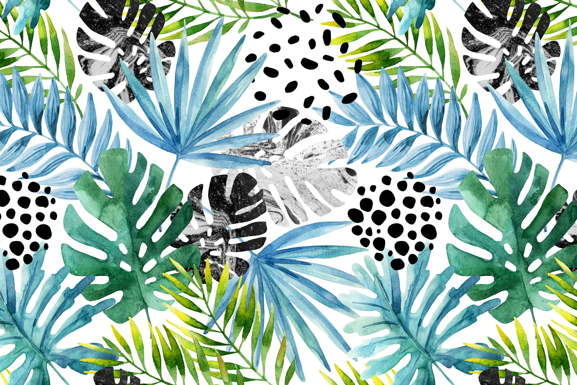             Grafik Fototapete Dschungel Pflanzen bunt auf Premium Glattvlies
        