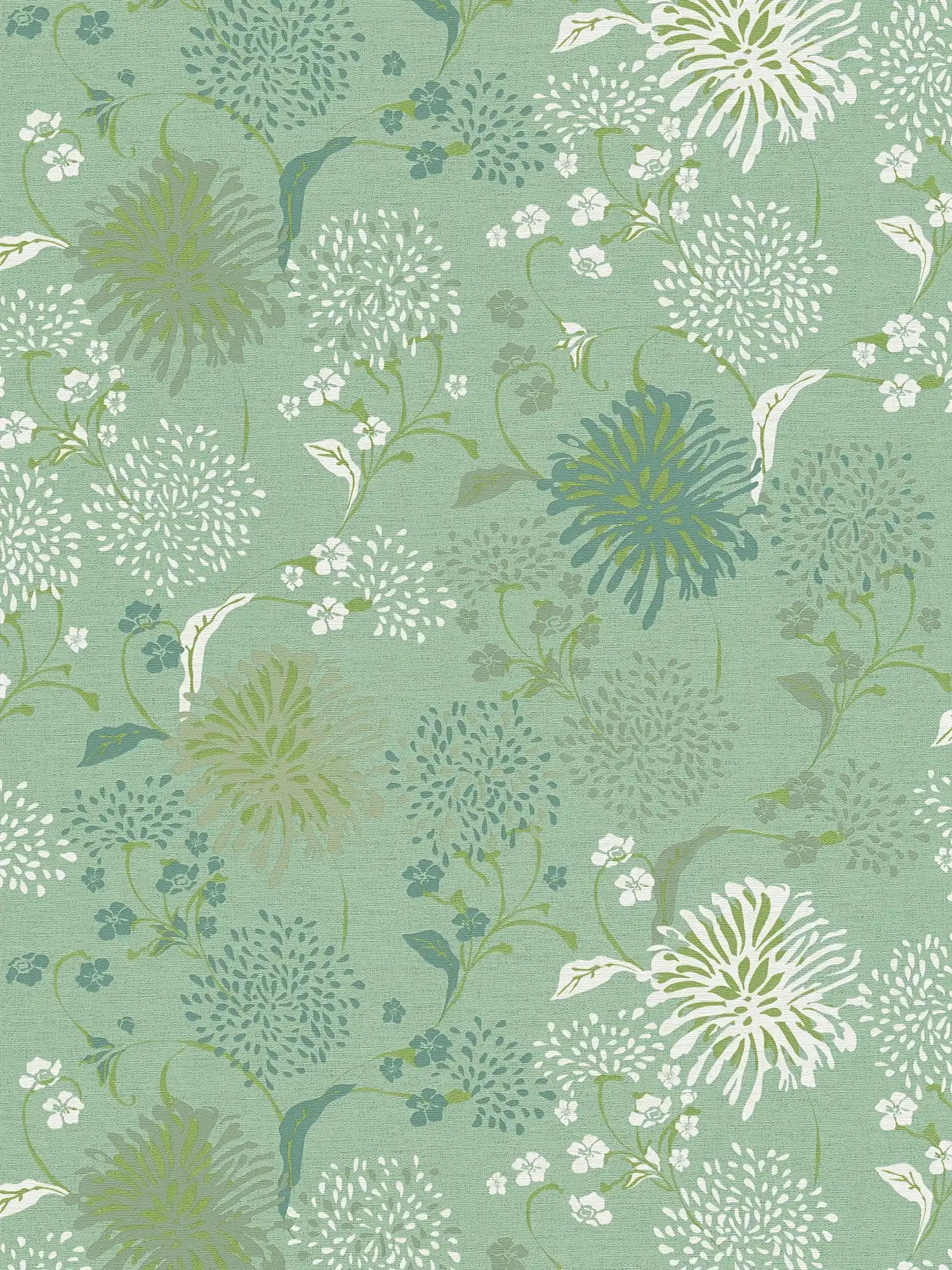 Vliestapete mit floralem Pusteblumen-Muster – Grün, Weiß
