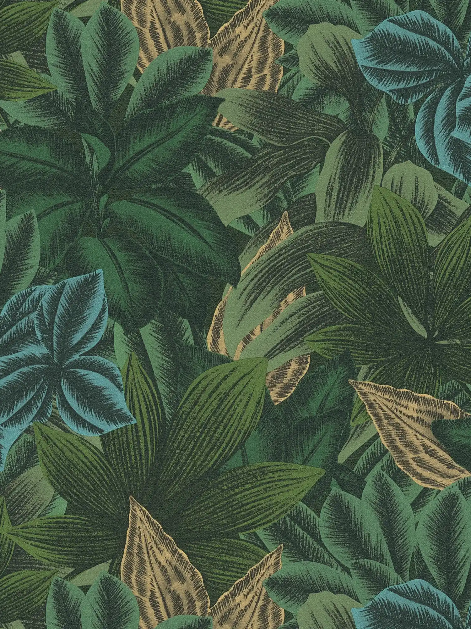 Dschungeltapete mit tropischen Blättermuster – Grün, Gelb
