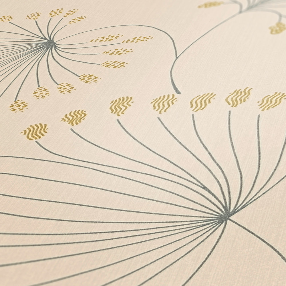            Moderne Vliestapete mit Blätter Design & Gold-Effekt – Beige
        