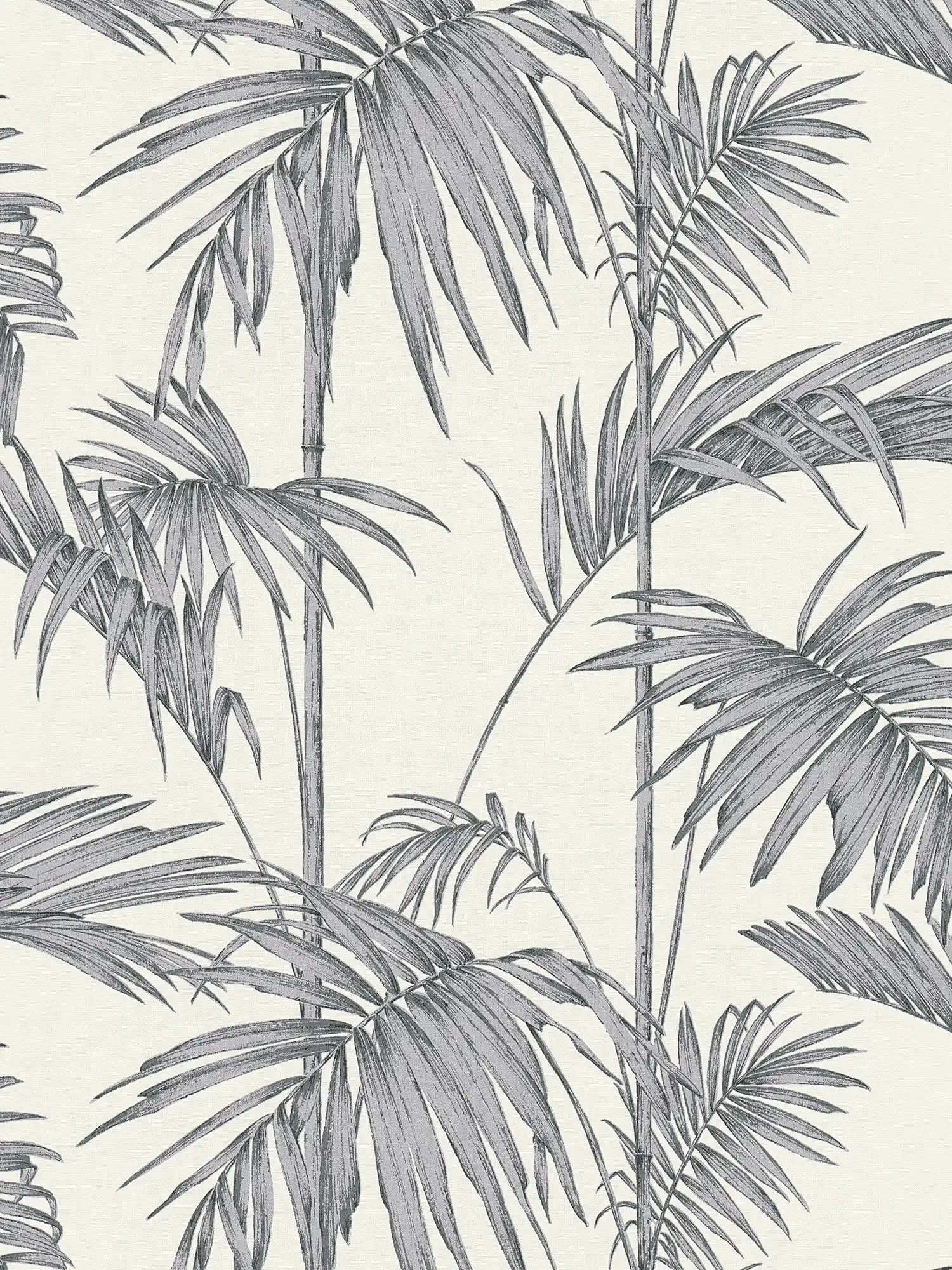 Natürliche Tapete Palmenblätter, Bambus – Grau, Silber, Weiß
