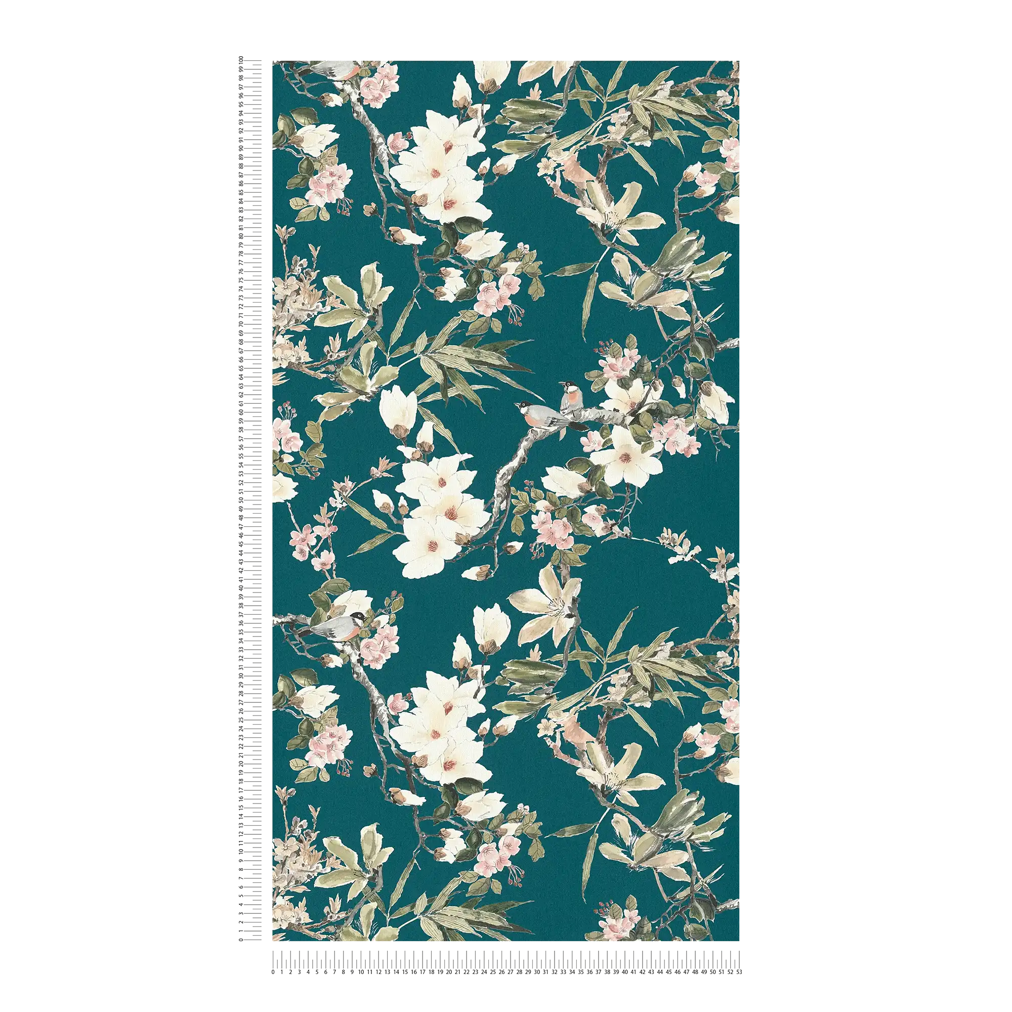             Vliestapete Natur Design Blüten Zweige & Vögel – Blau, Grün
        