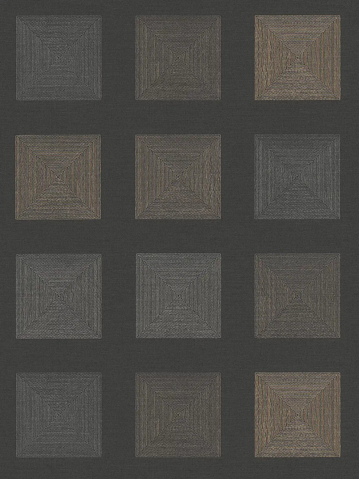 Afrikanische Tapete Grafik Muster mit Metallic-Effekt – Schwarz, Gold, Silber
