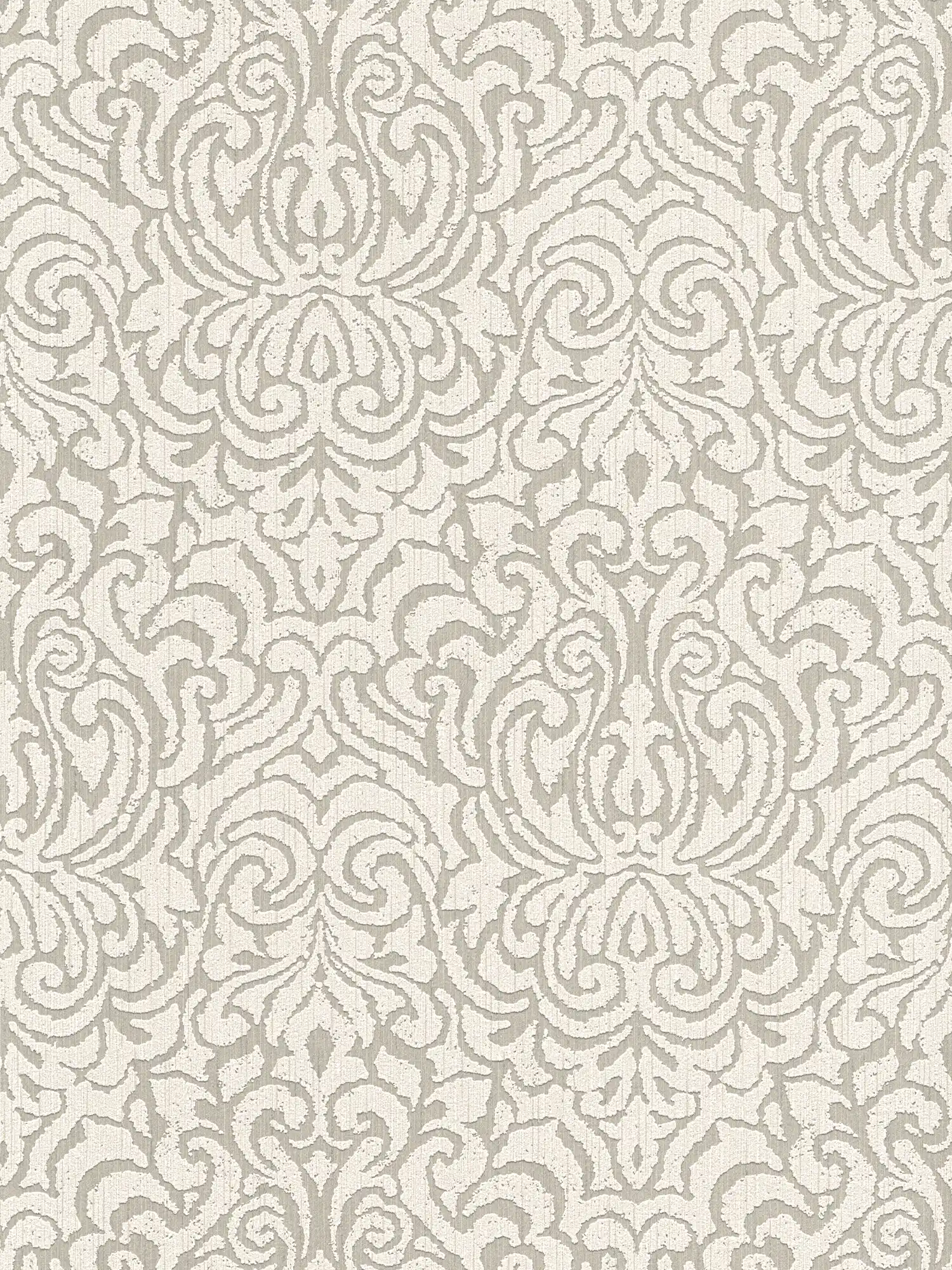 Ornament Tapete Barock im Used Look Shabby Chic – Beige, Creme
