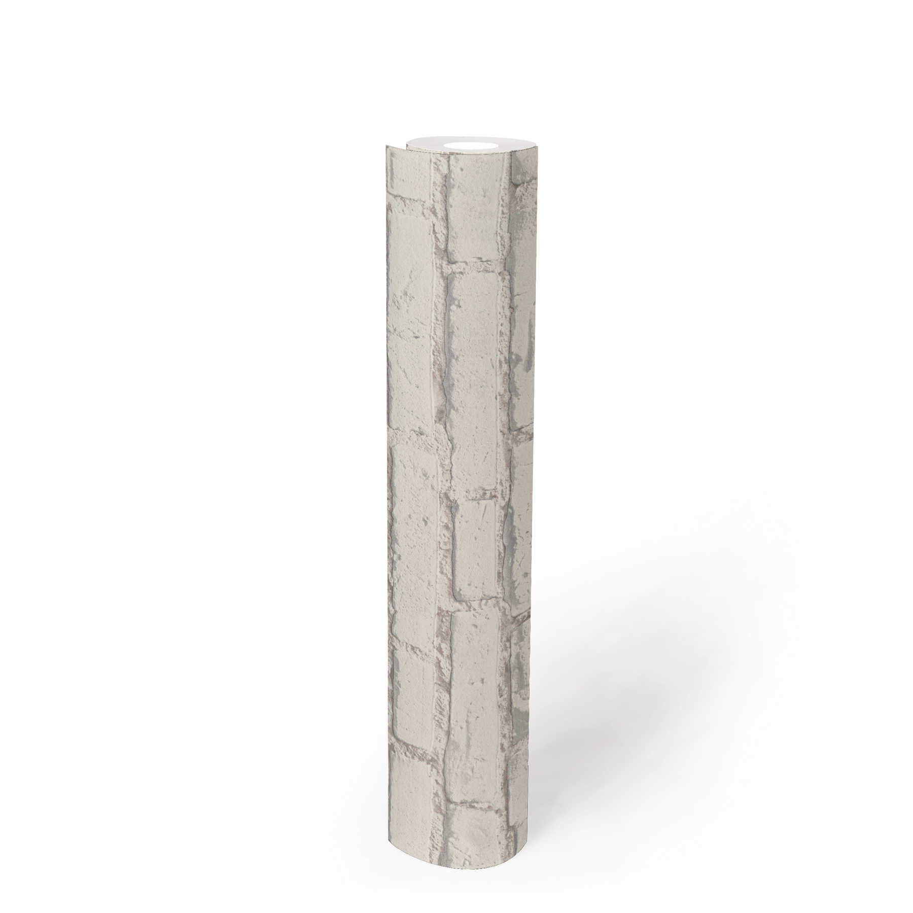             Tapete mit Backsteinmauer mit weißen Steinen und Fugen – Weiß, Grau
        