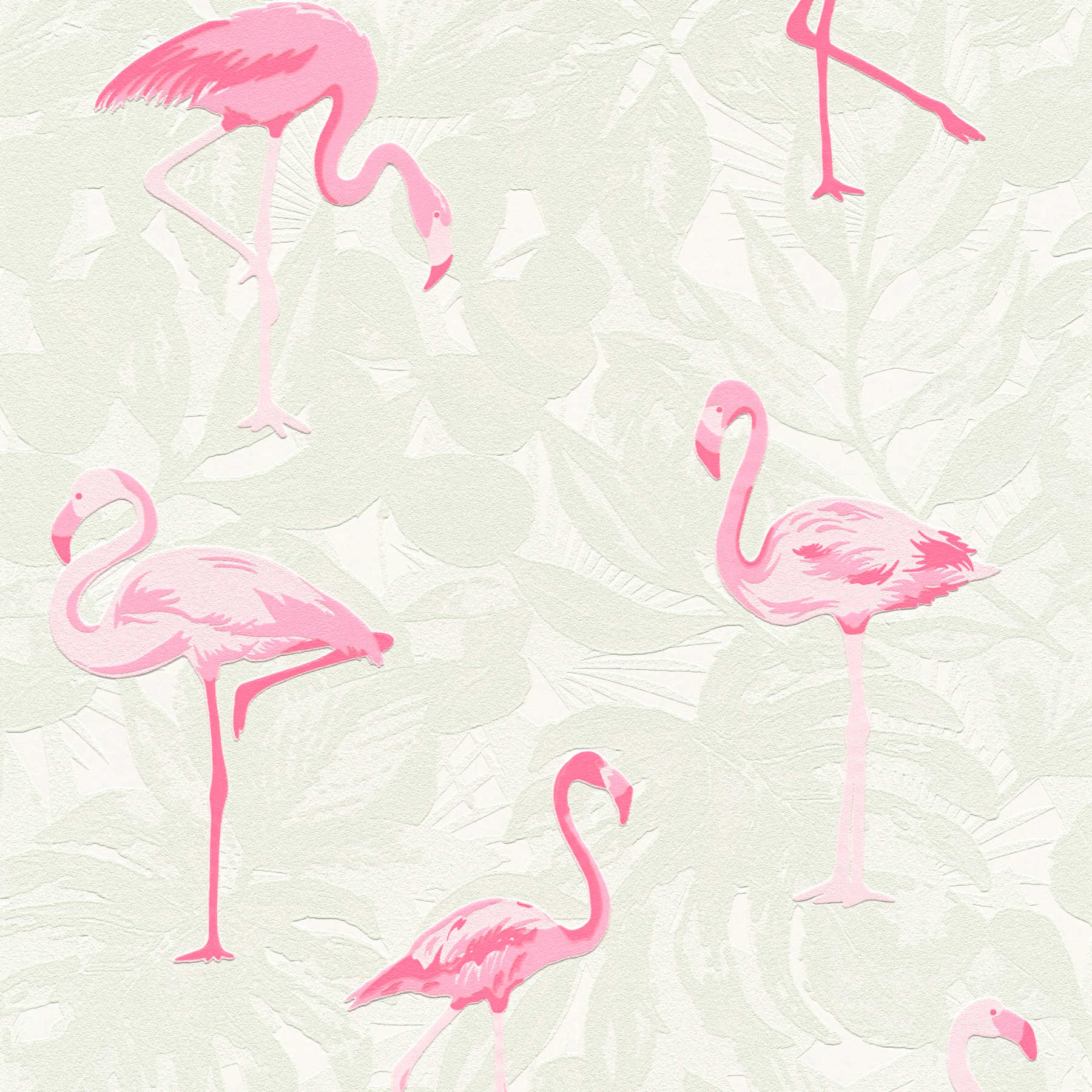         Flamingo Tapete mit tropischem Blättern – Rosa, Creme
    