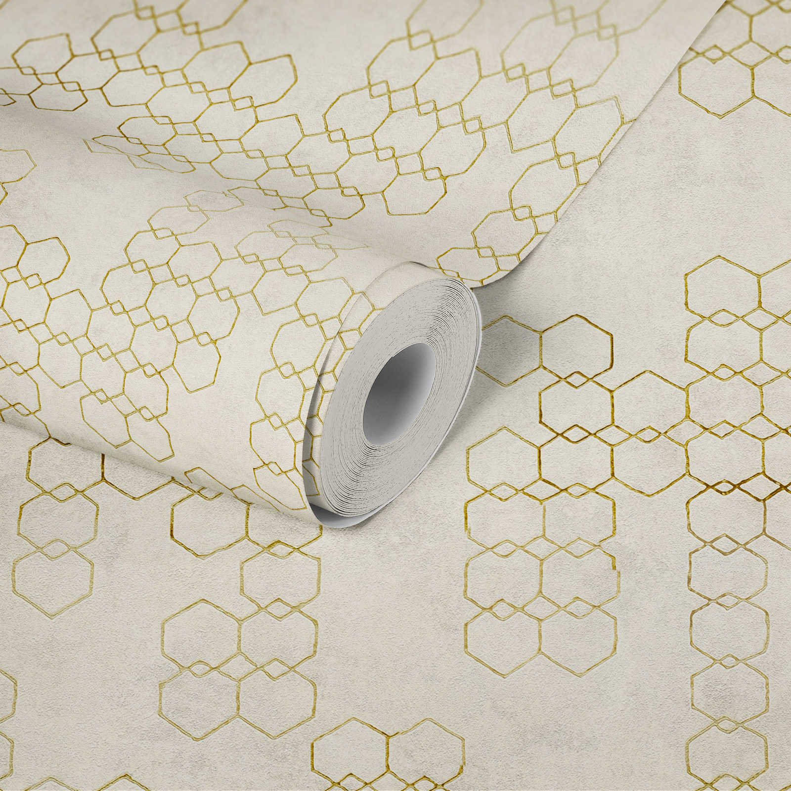             Geometrische Mustertapete im Industrial Style – Creme, Gold, Grau
        
