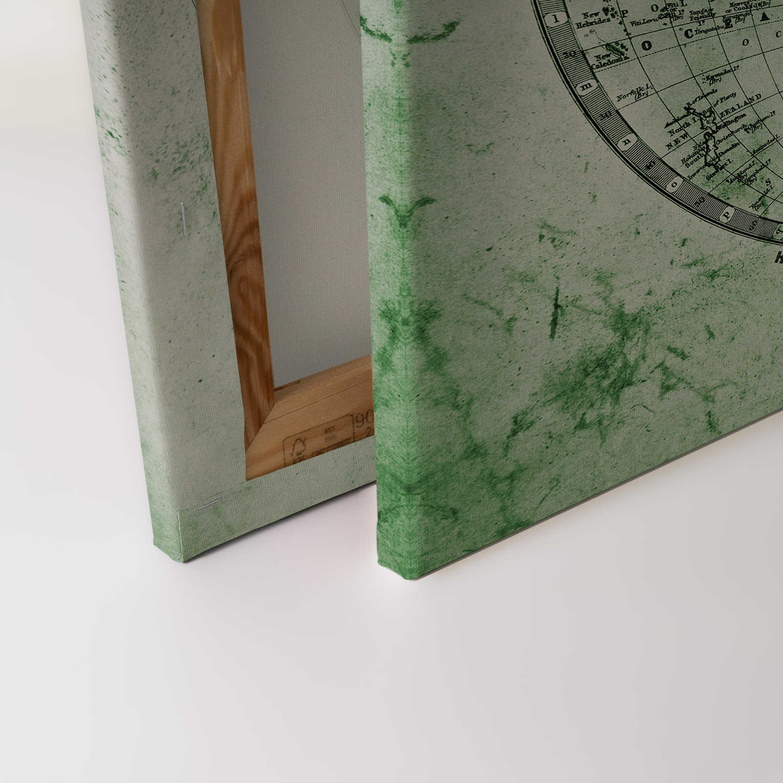             Leinwand mit Vintage Weltkarte in Hemisphären | grün, grau, weiß – 0,90 m x 0,60 m
        