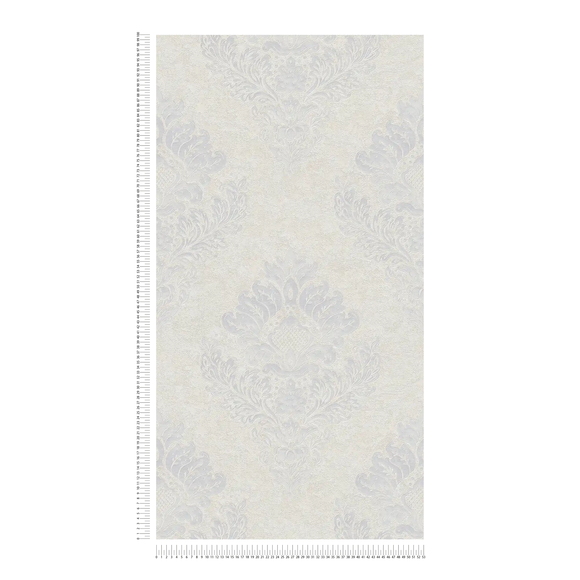             Vliestapete mit floralen Ornamenten & Metallic-Glanz – Beige, Grau, Weiß
        