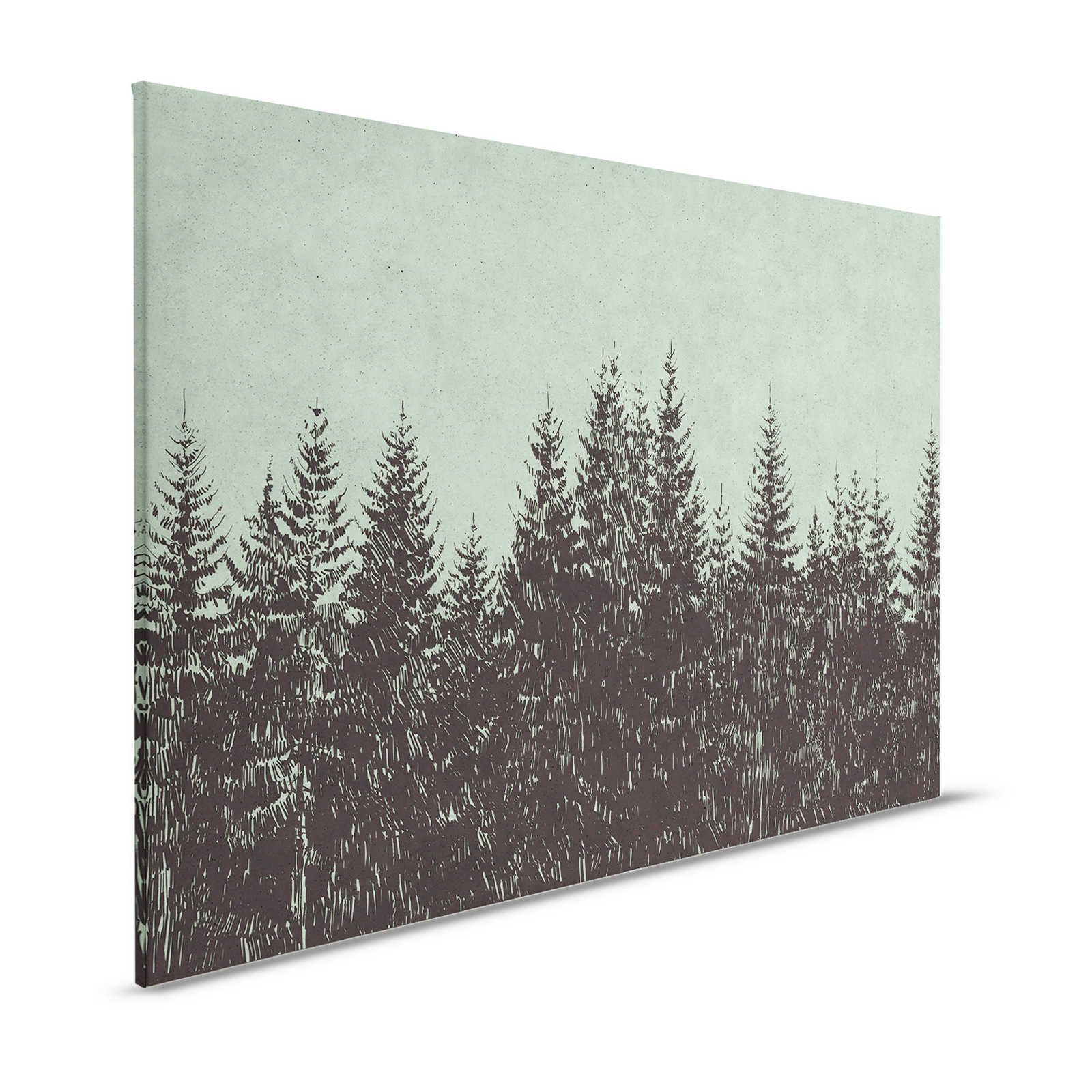 Wald Leinwandbild im Zeichenstil Tannenspitzen – 1,20 m x 0,80 m
