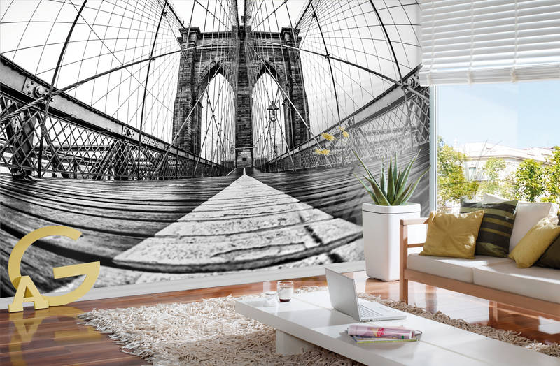             Fototapete Brooklyn Bridge in Schwarz-Weiß – Premium Glattvlies
        