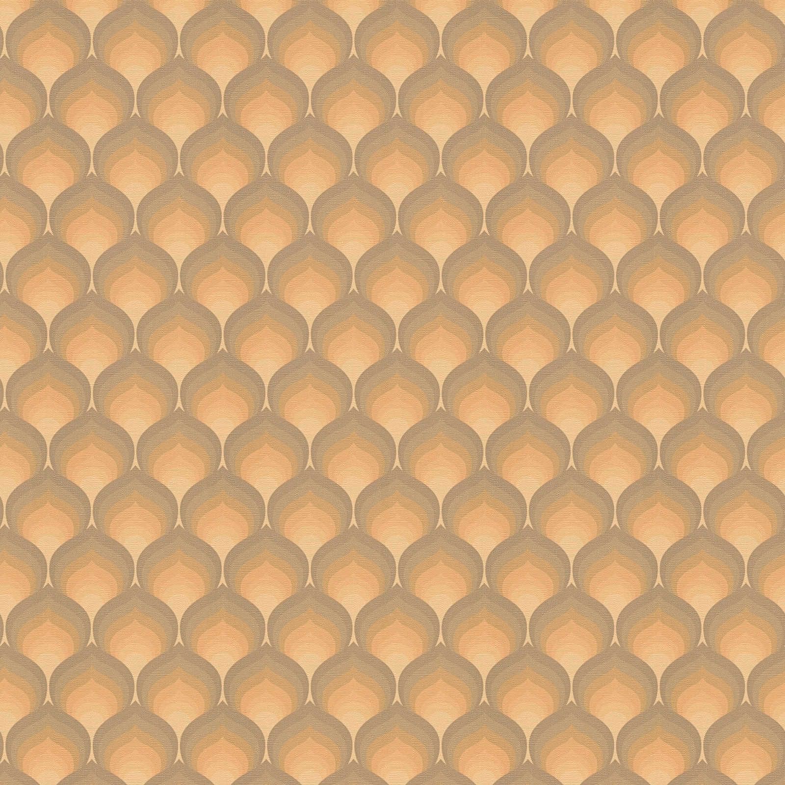 Retro Tapete mit strukturierten Schuppenmuster – Braun, Gelb, Orange
