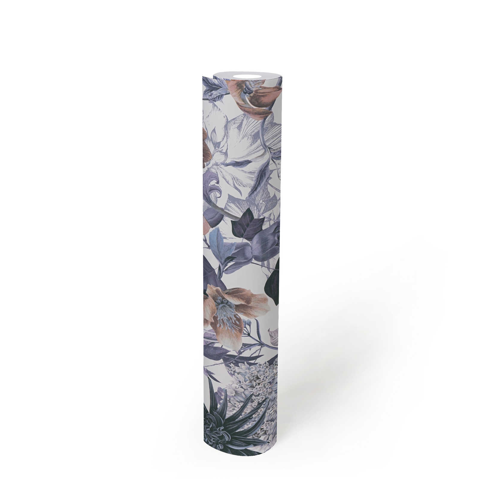             Blumentapete mit floralem Muster – Blau, Braun, Grau
        