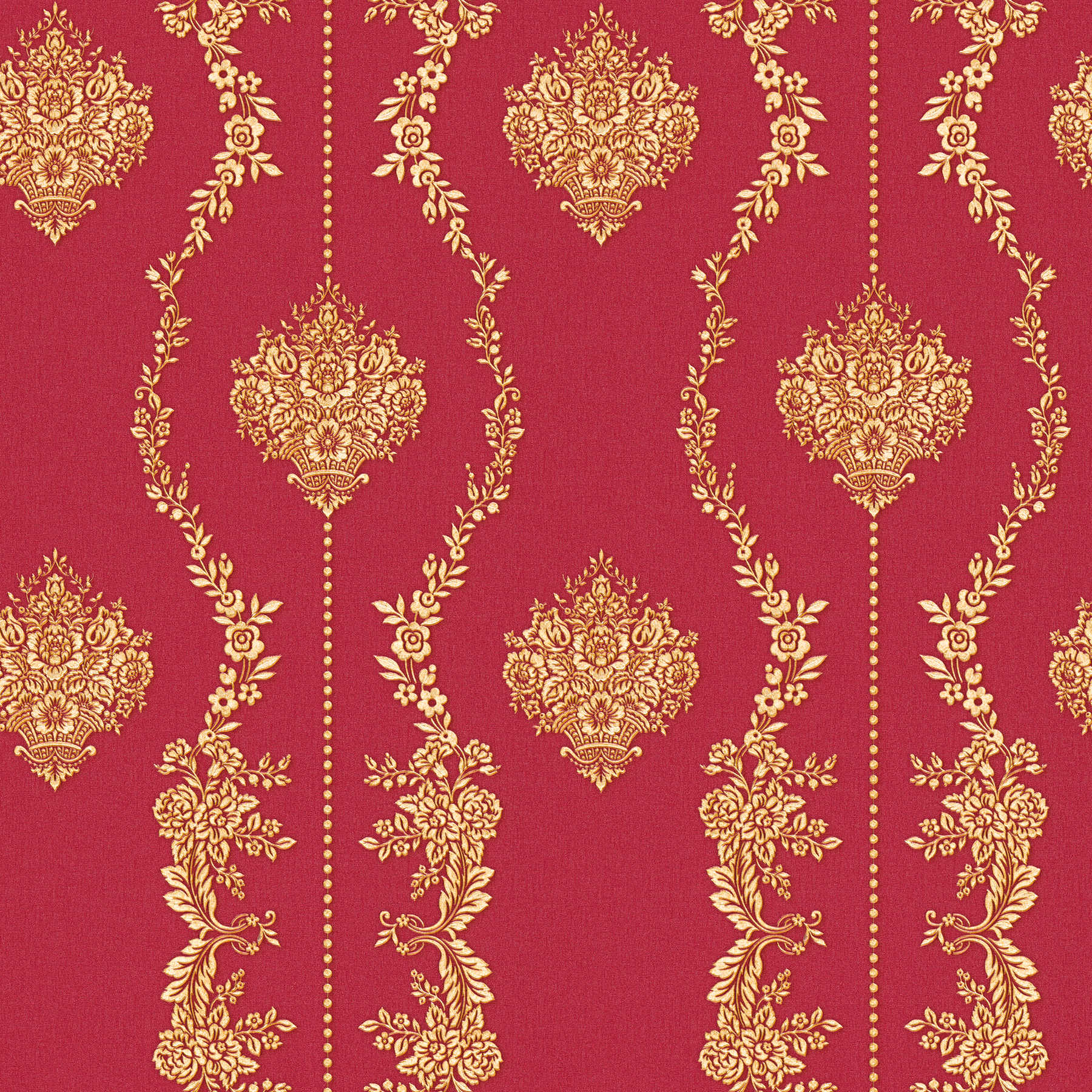 Klassik Ornament Tapete mit Gold-Effekt – Metallic, Rot
