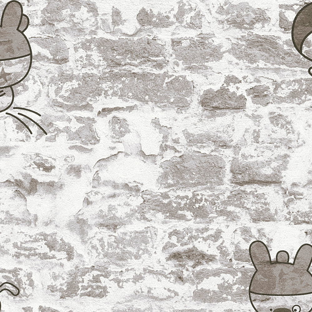             Mauer-Tapete mit Comic-Design für Kinderzimmer – Grau, Silber
        