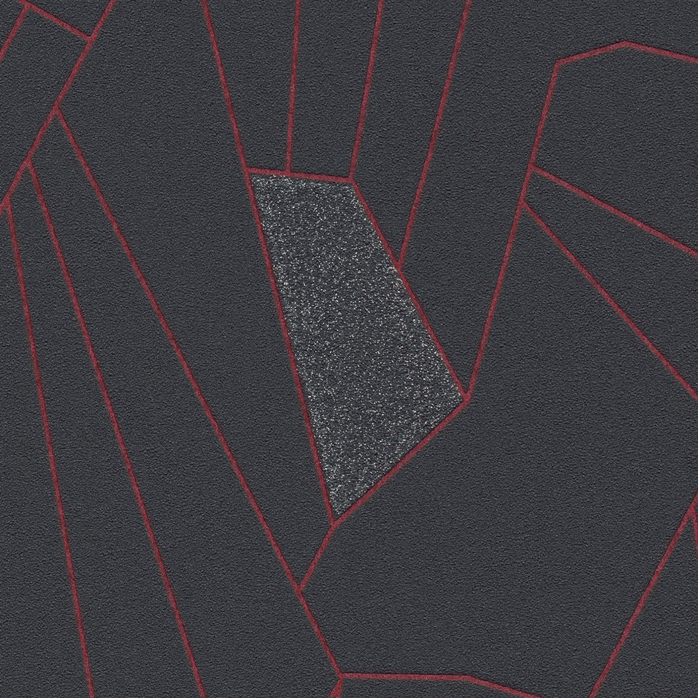             Tapete Linien-Muster, Metallic & Glanz-Effekt – Anthrazit, Grau, Rot
        