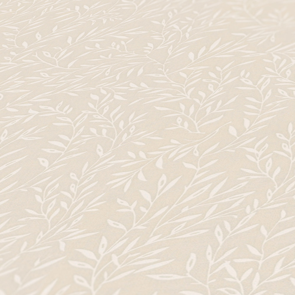             Landhaus Tapete mit Ranken Muster – Beige, Weiß
        