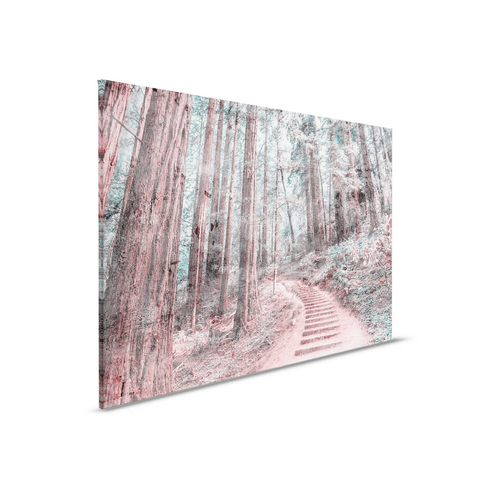             Leinwand mit Holztreppe durch den Wald | braun, grün, weiß – 0,90 m x 0,60 m
        