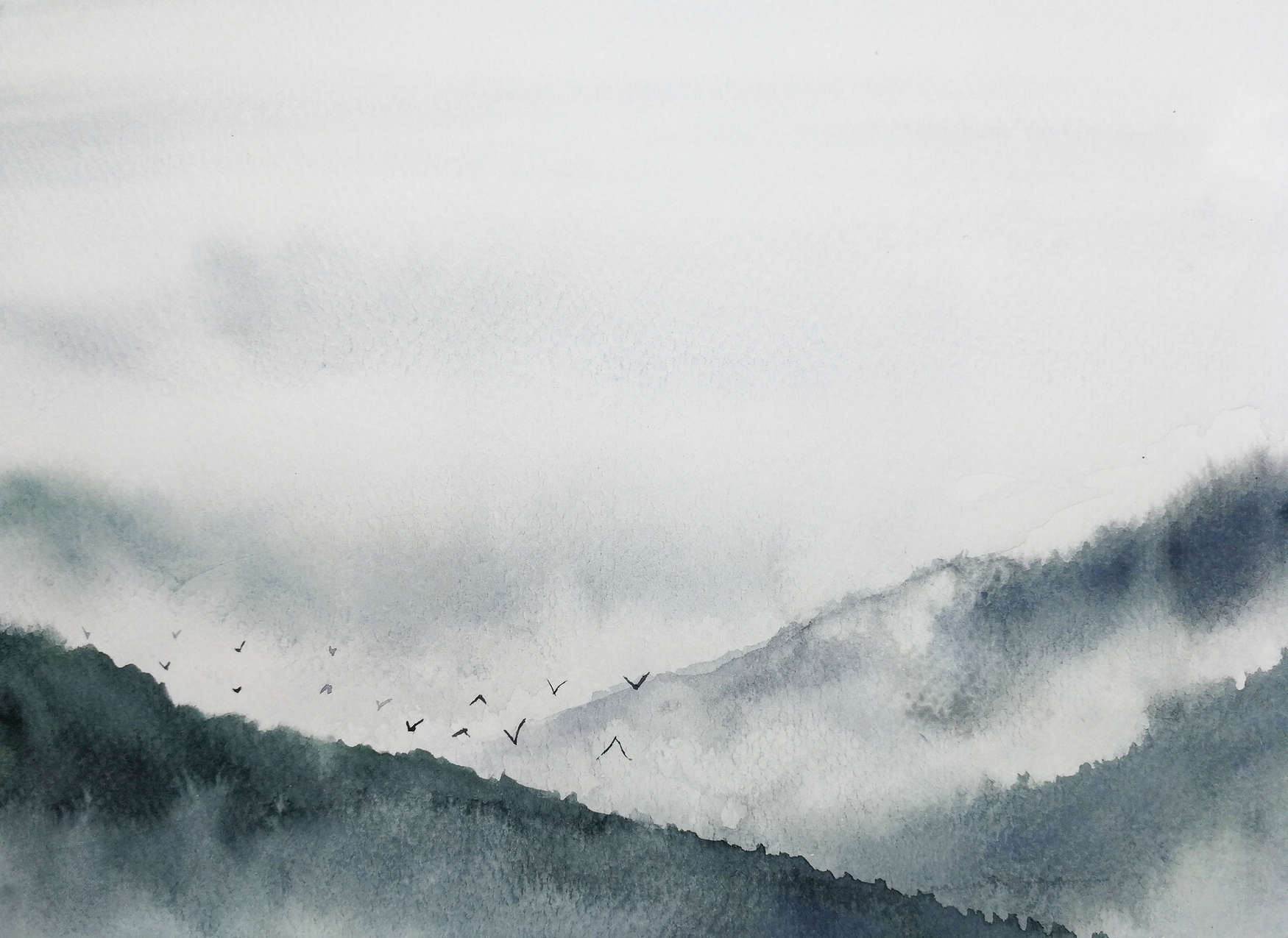             Nebelige Landschaft im Gemälde-Stil – Grau, Schwarz
        