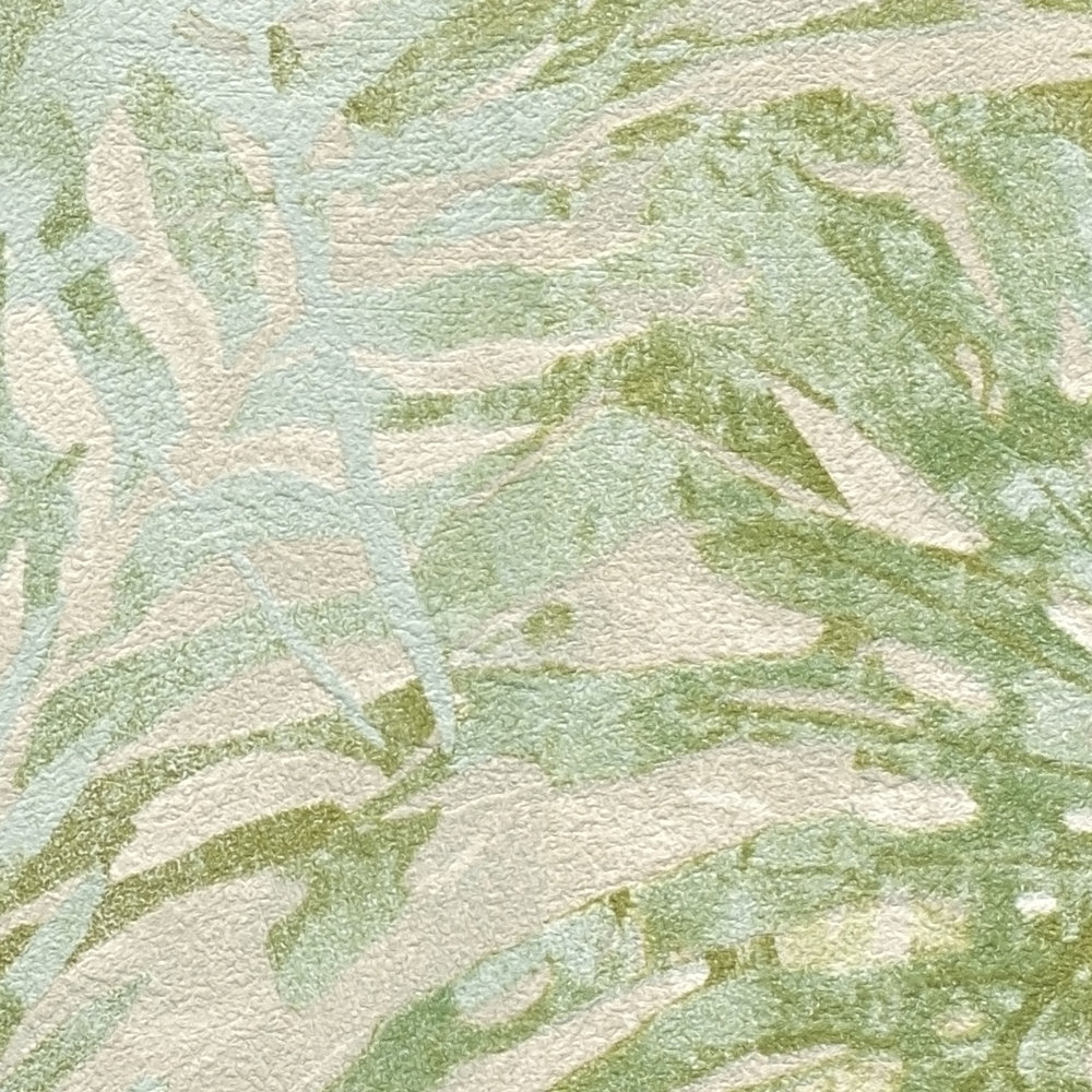             Vliestapete mit Dschungelblättern PVC-frei – Grün, Beige
        