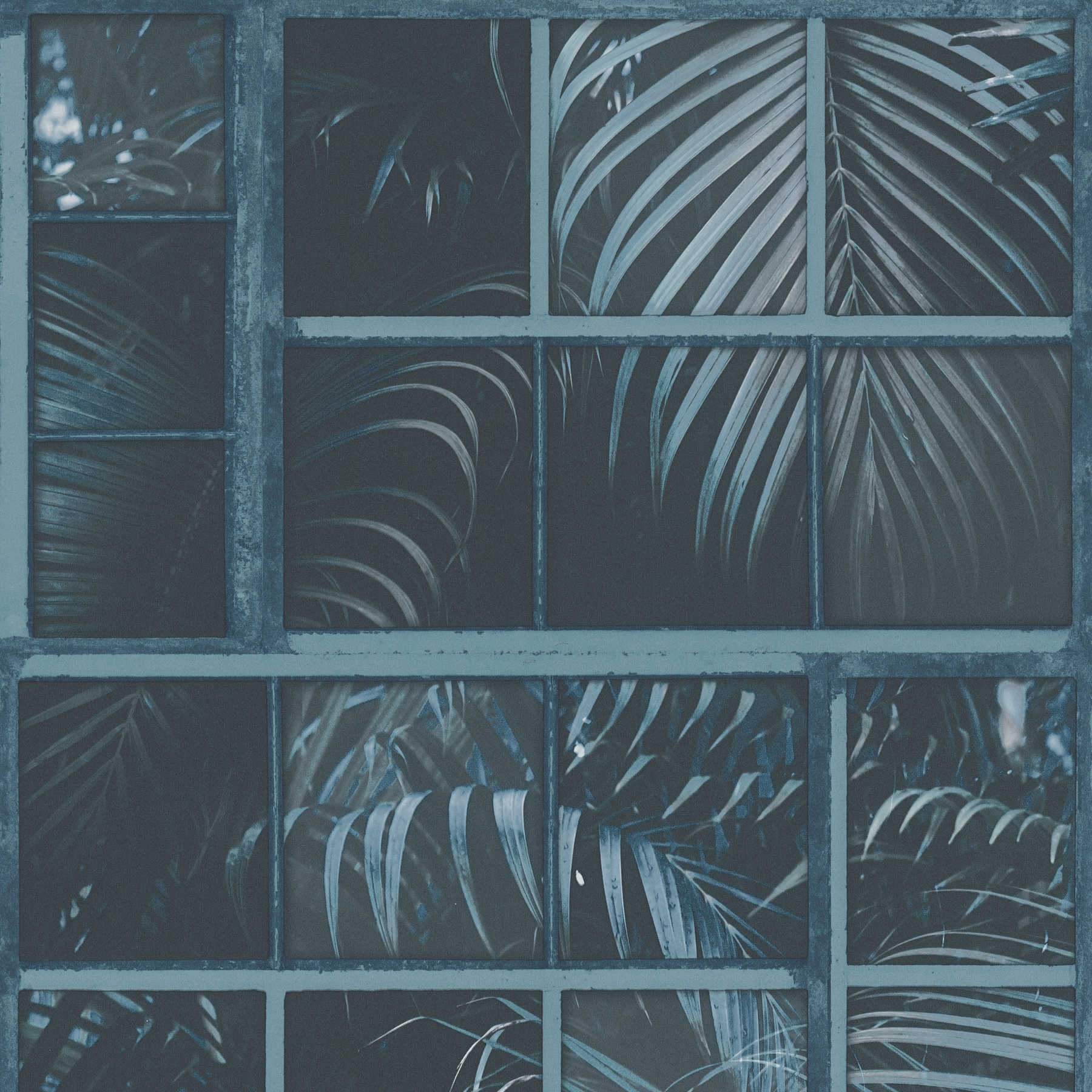         Tapete Fenster mit Dschungel-Aussicht & 3D-Effekt – Blau, Schwarz
    