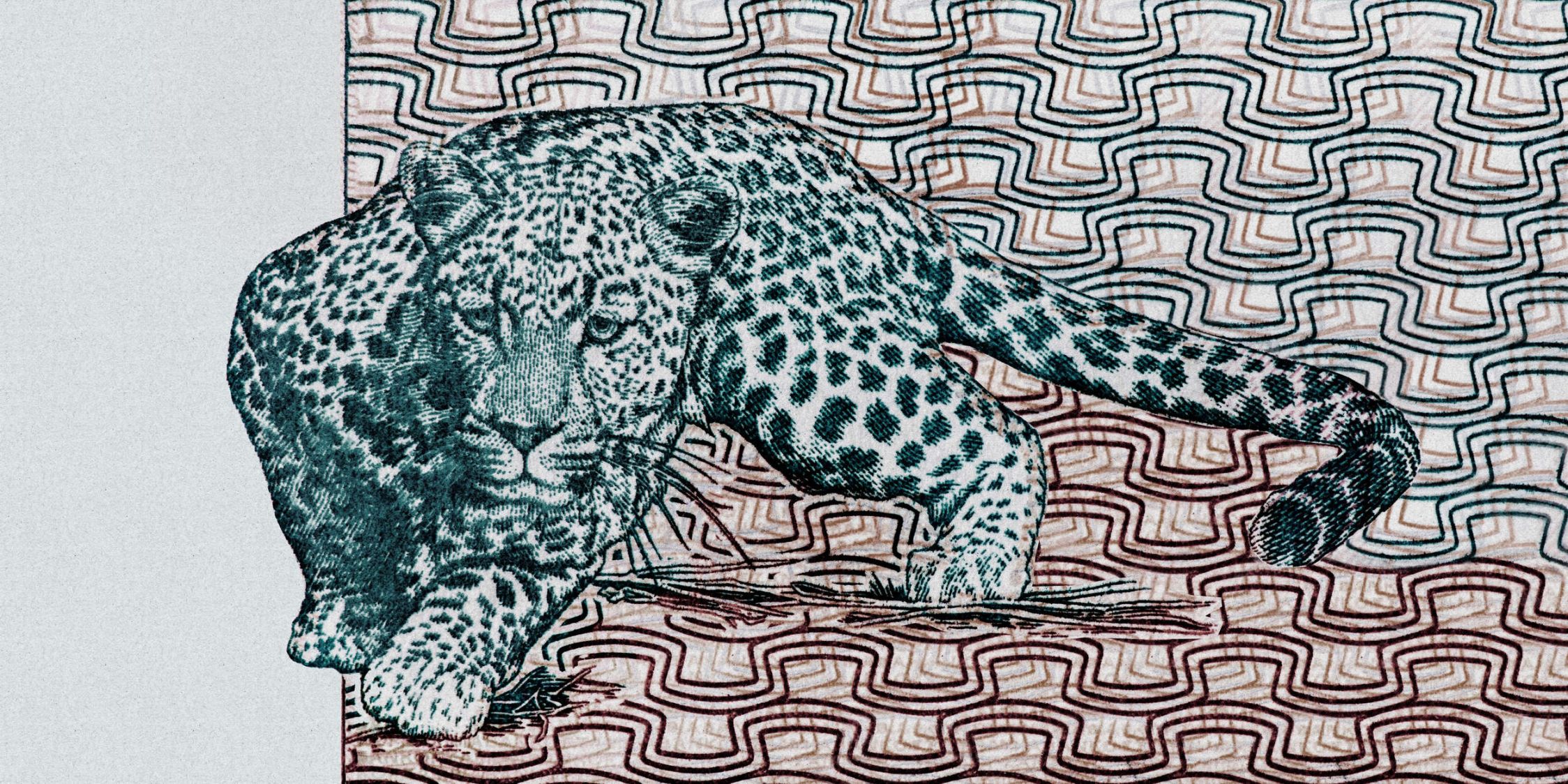             Fototapete »yugana« - Leopard vor abstraktem Muster – Kraftpapier-Struktur | Glattes, leicht glänzendes Premiumvlies
        