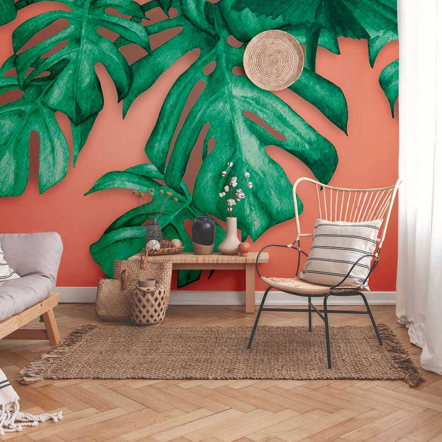 Fototapete mit tropischen Palmblätter – Grün, Orange

