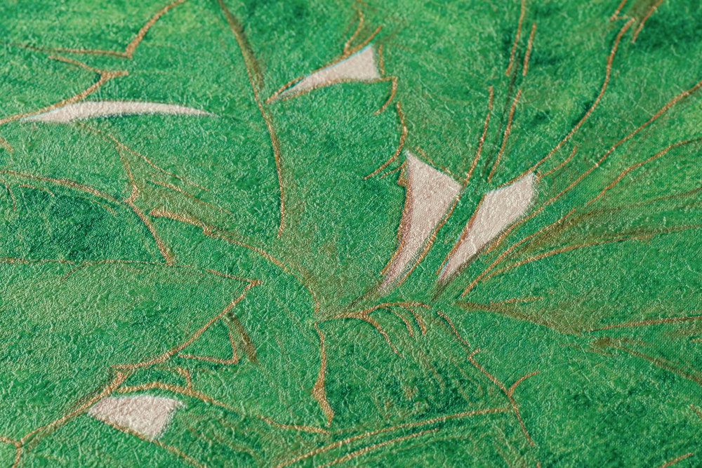             Dschungel Tapete mit Gold Kontur – Grün, Gold, Beige
        