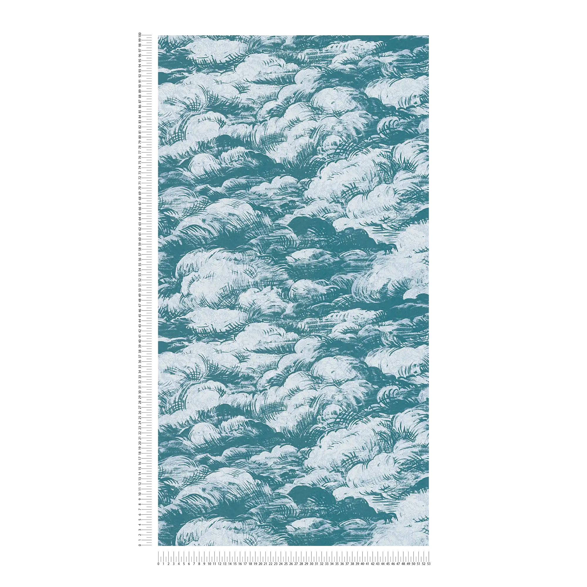             Tapete Blaugrün Wolken Landschaft im Vintage Stil – Blau, Weiß
        