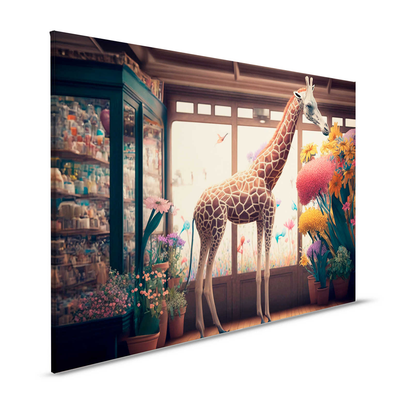 KI-Leinwandbild »flower giraffe« – 120 cm x 80 cm
