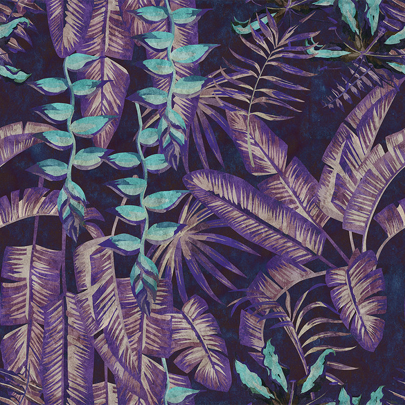 Tropicana 6 - Digitaldrucktapete in Löschpapier Struktur mit Dschungelmotiv – Türkis, Violett | Mattes Glattvlies
