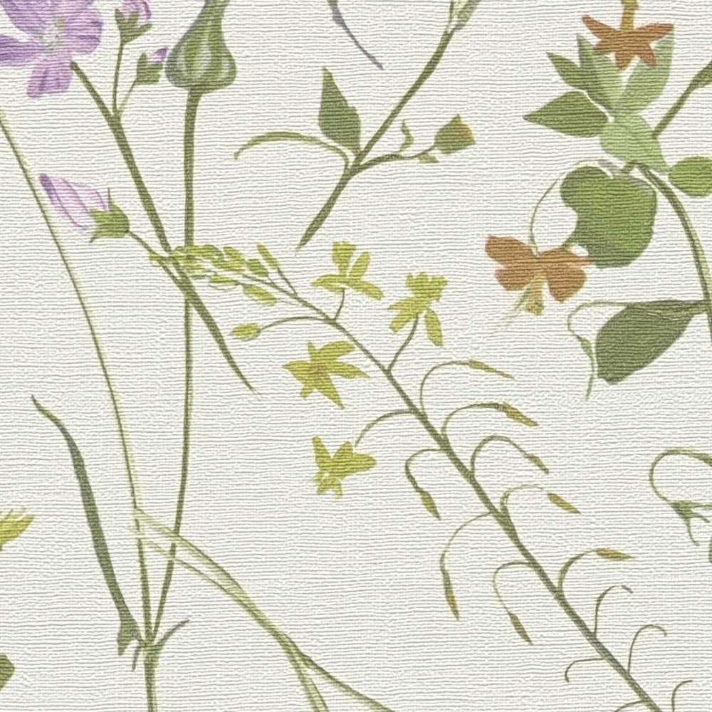             Vliestapete mit verschiedenen Blumen & Blättern – Creme, Grün, Bunt
        
