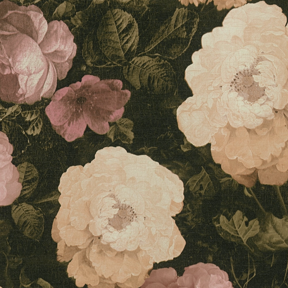            Tapete Rosen-Blüten, Busch & Strauchrosen – Rosa, Creme, Grün
        