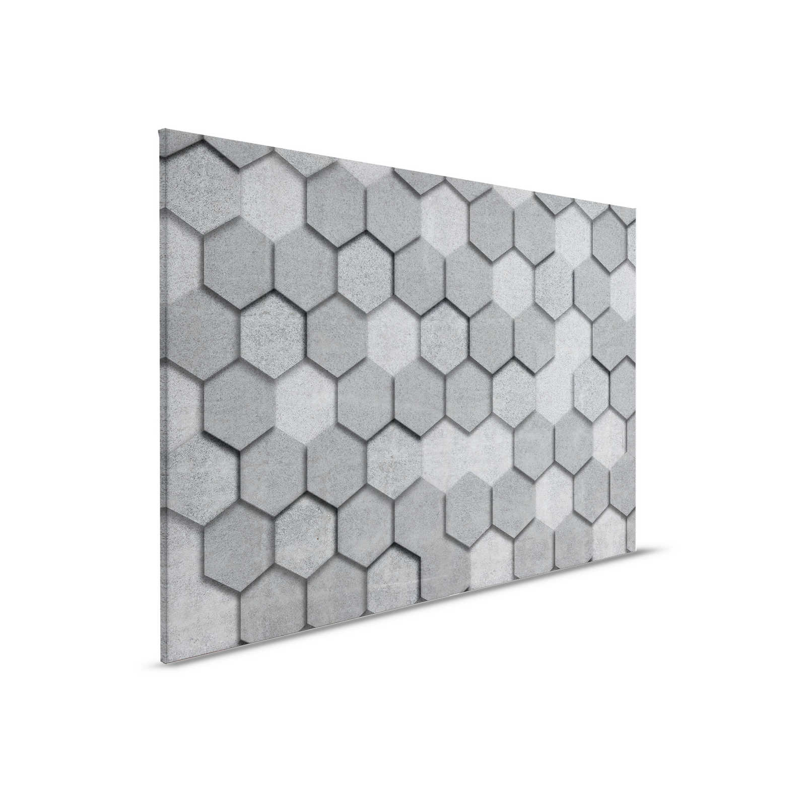         Leinwandbild mit geometrischen Kacheln sechseckig 3D-Optik | grau, silber – 0,90 m x 0,60 m
    