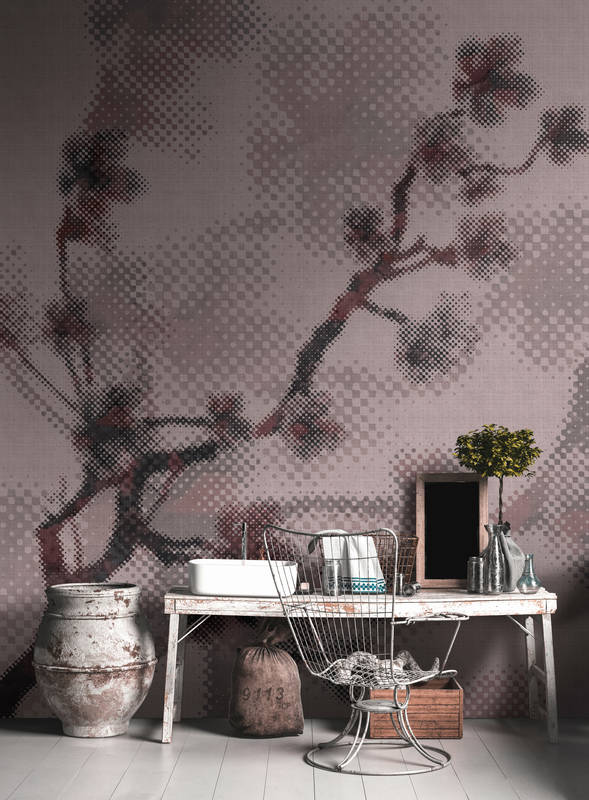             Twigs 3 - Fototapete mit Natur- Motiv & Pixeldesign - naturleinen Struktur – Rosa | Premium Glattvlies
        