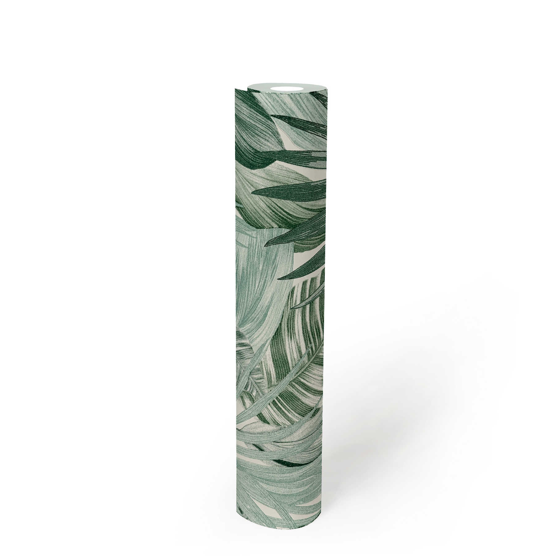             Mustertapete mit Blättermotiv im Zeichenstil – Grün, Weiß
        