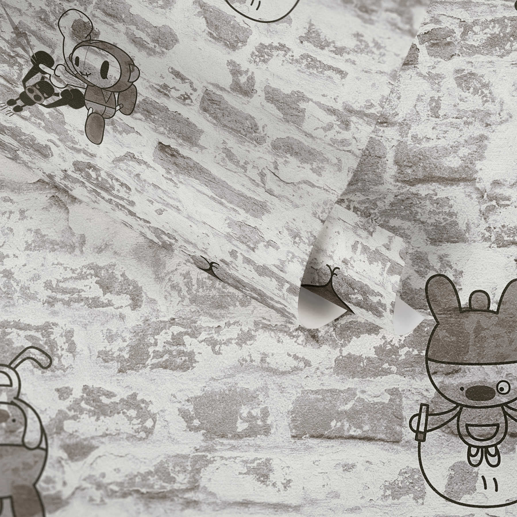             Mauer-Tapete mit Comic-Design für Kinderzimmer – Grau, Silber
        