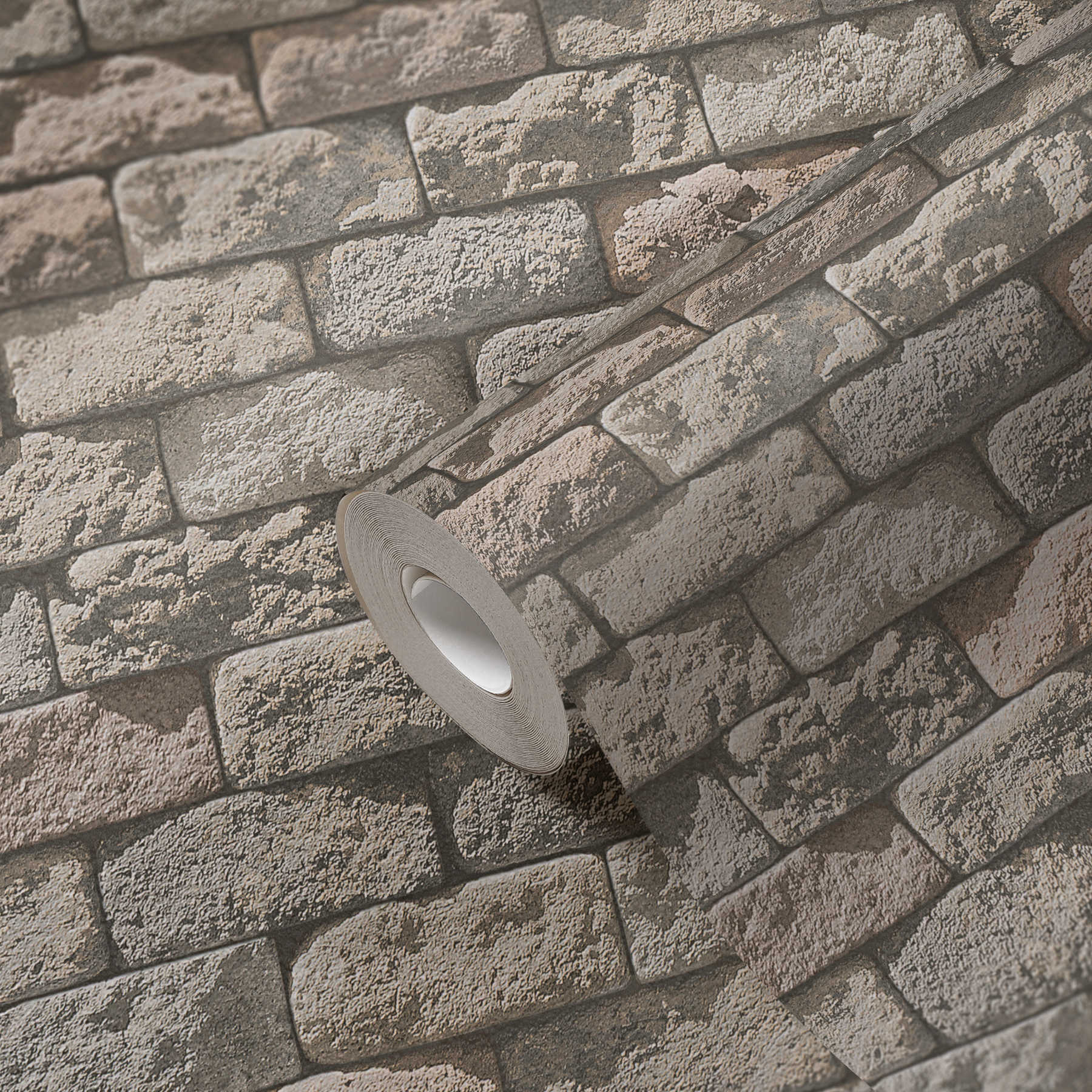             Steintapete mit Mauerwerk, Schattenwurf & 3D-Optik – Beige, Creme
        