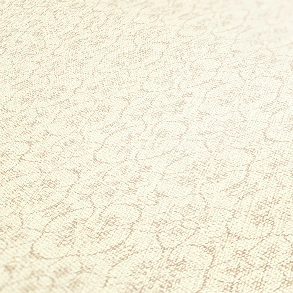             Leinenoptik Tapete mit filigranem Muster im Scandi Stil – Creme
        