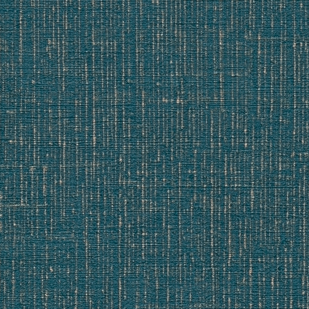             Petrol Tapete golden Meliert mit Textilstruktur – Blau, Metallic
        