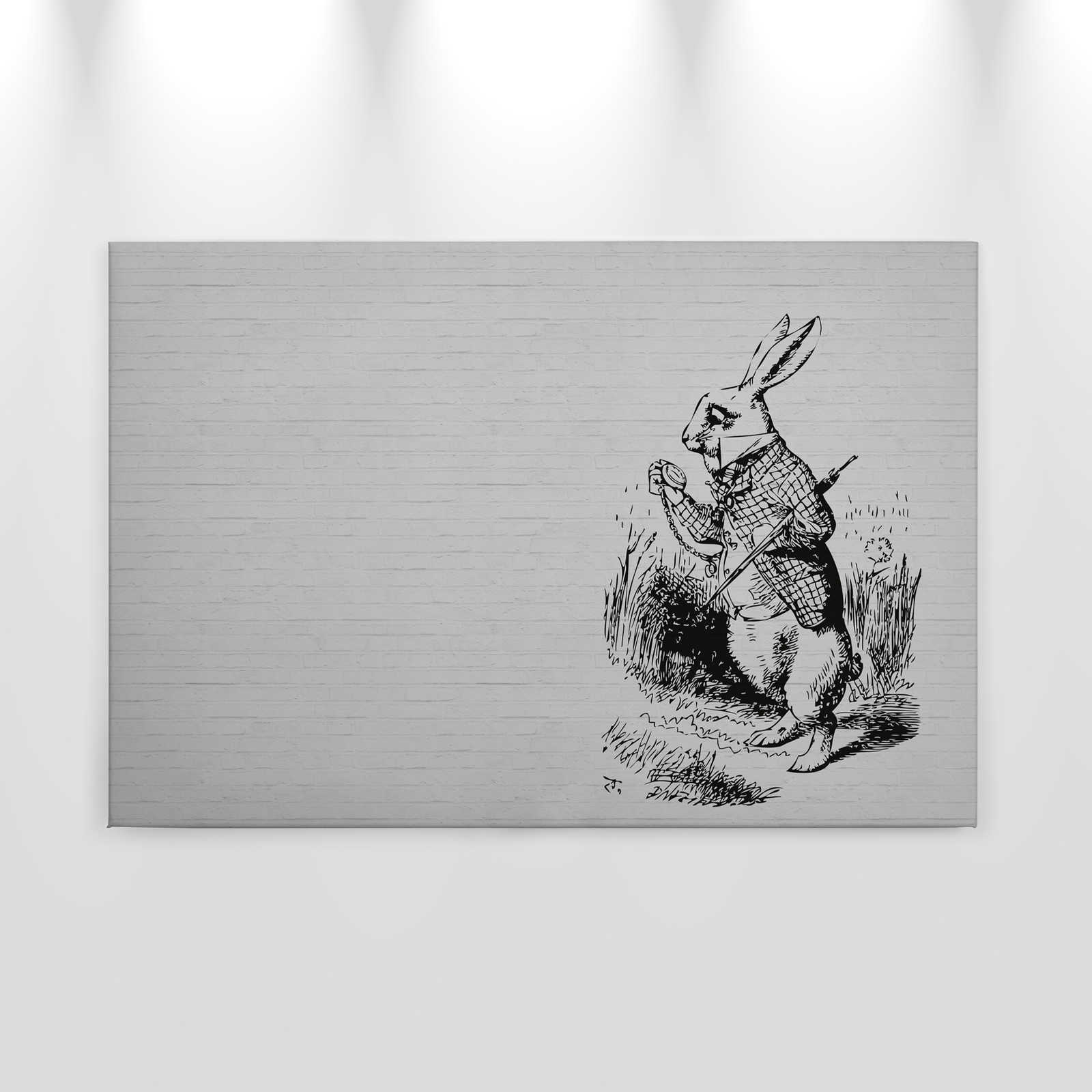             Schwarz-Weiße Leinwandbild Steinoptik & Hase mit Gehstock – 0,90 m x 0,60 m
        