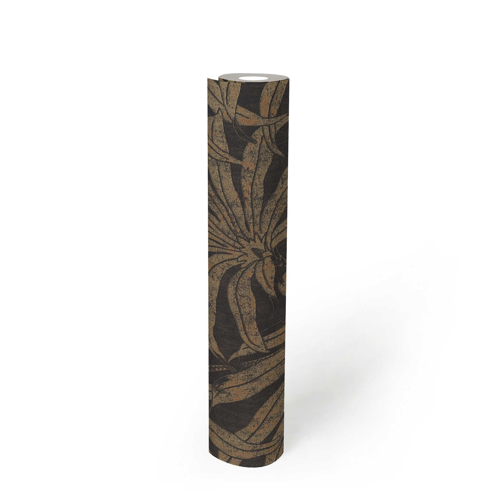             Edle Mustertapete mit Dschungelblütendesign – Schwarz, Gold, Bronze
        